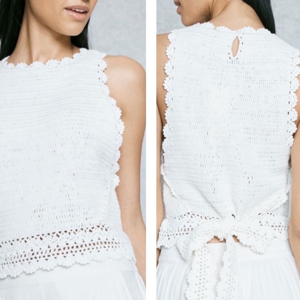 Topshop White Crochet Tie-Back Tank - Size 4 (S)